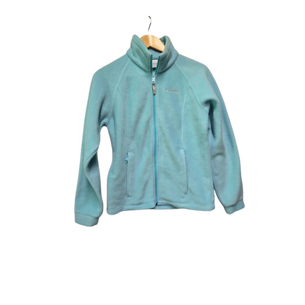 Columbia Jacket Youth Girls 14/16 Fleece Full Zip Light Blue w Logo